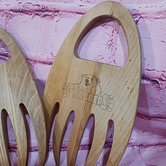 Vintage Salad & Pasta Wooden Server Set Bear Paw ALASKA GRABBERS - Picture 3 of 4